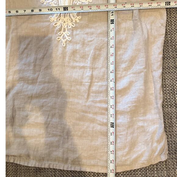 J.JILL 100% Linen Embroidered Split Neck 3/4 Bell-Sleeve Tunic Tan Cream Boho 1X - Picture 6 of 6